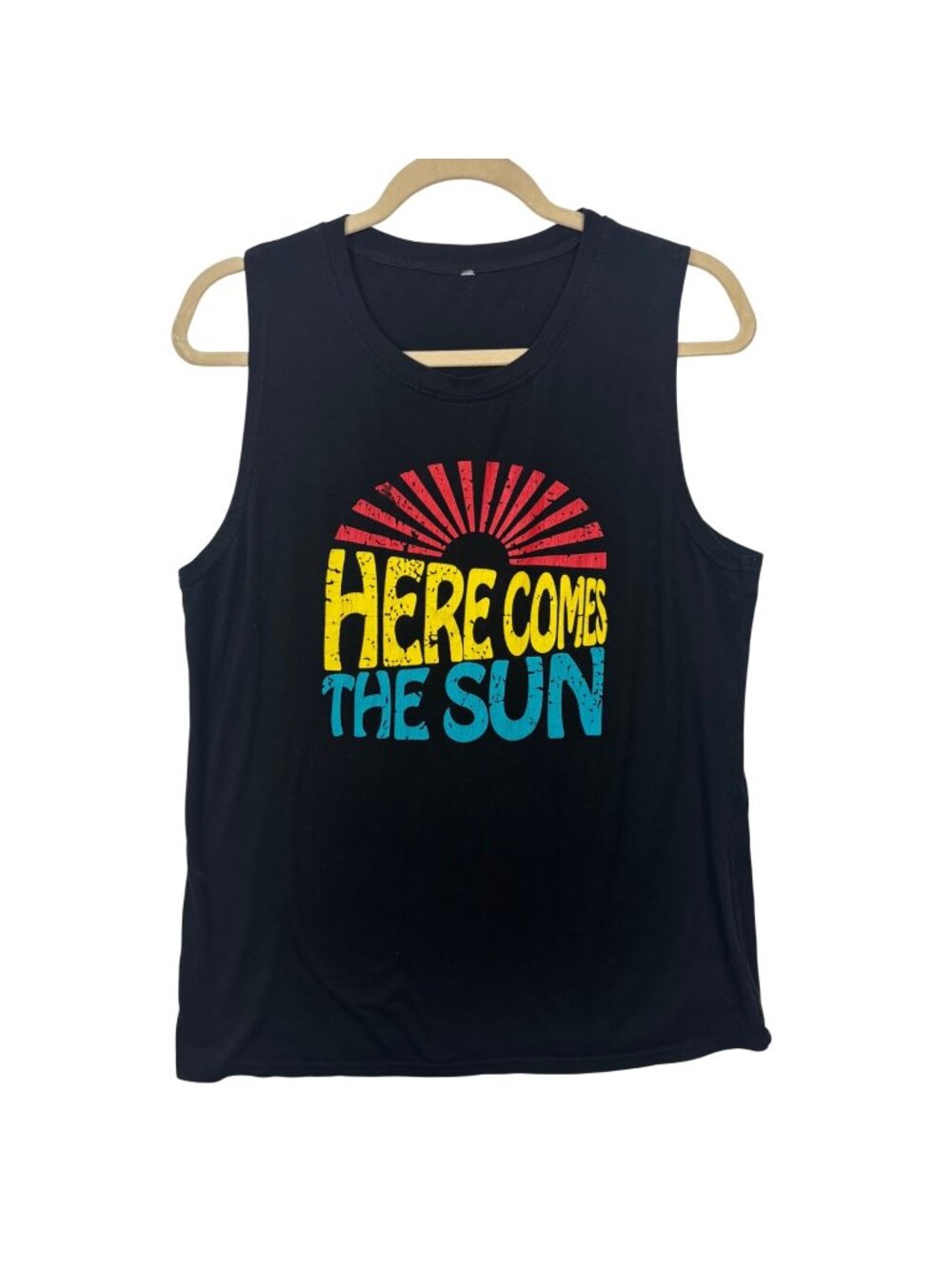✨3/$30 Here Comes The Sun L Women's Sleeveless Black Tank Top Graphic Tee